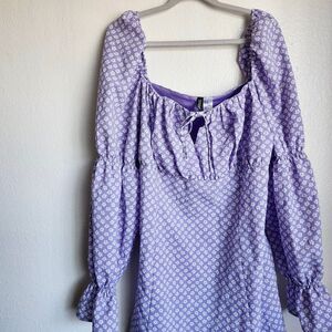 H&M Divided Purple Coquette Cottage Dainty Floral Mini Dress XL Puff Shoulder